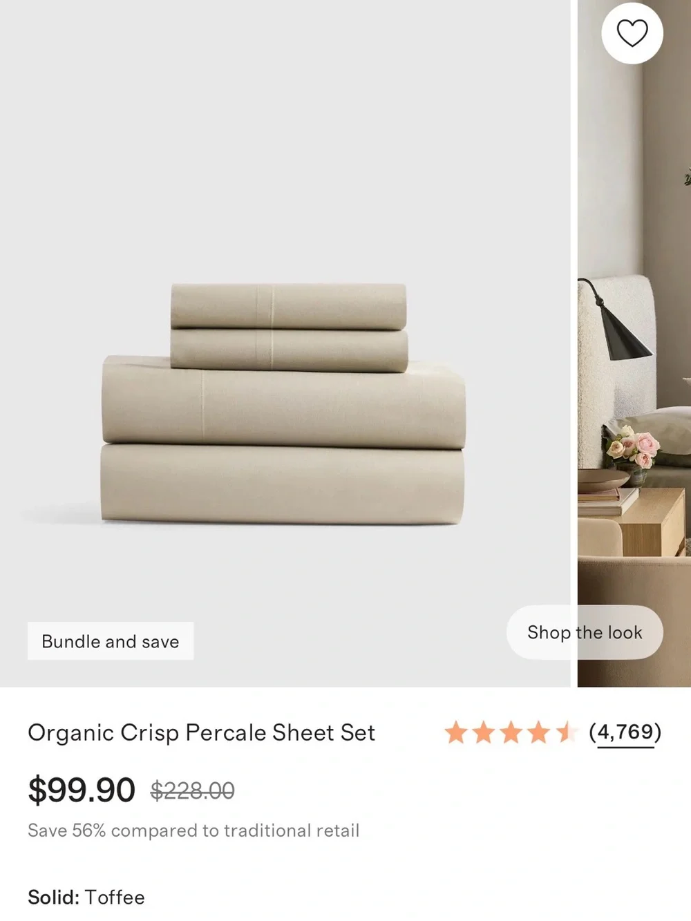 Quince Organic Crisp Percale Sheet Set (Queen/Toffee)